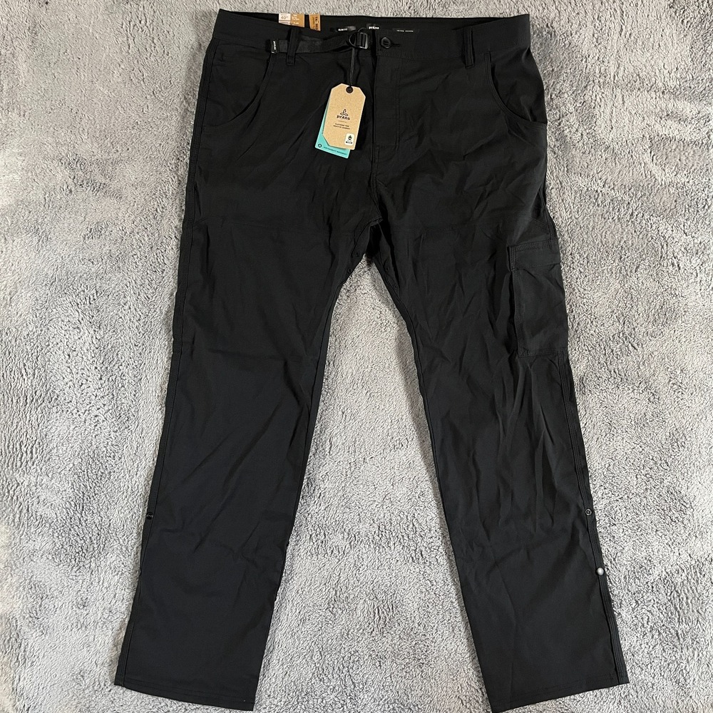 Prana Zion Slim Pant II Mens 40 X 32 Black Tapered Leg Belted Roll Up Gorpcore